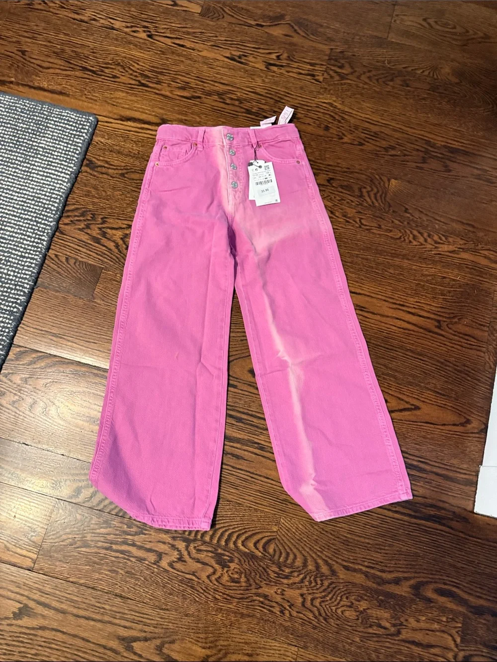 Zara Hot Pink Wide-Leg Jeans with Button Fly